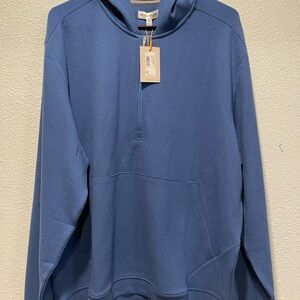 Peter Millar Men's Blue Grid Performance Half-Zip Hoodie